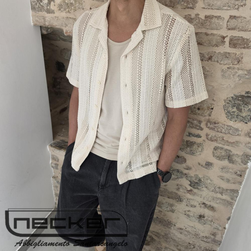 CAMICIA MANICHE CORTE BEIGE S24CA