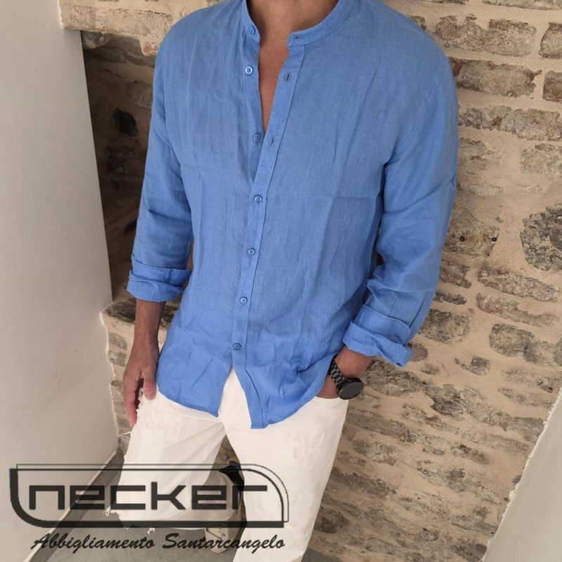 CAMICIA LINO AZZURRO C03