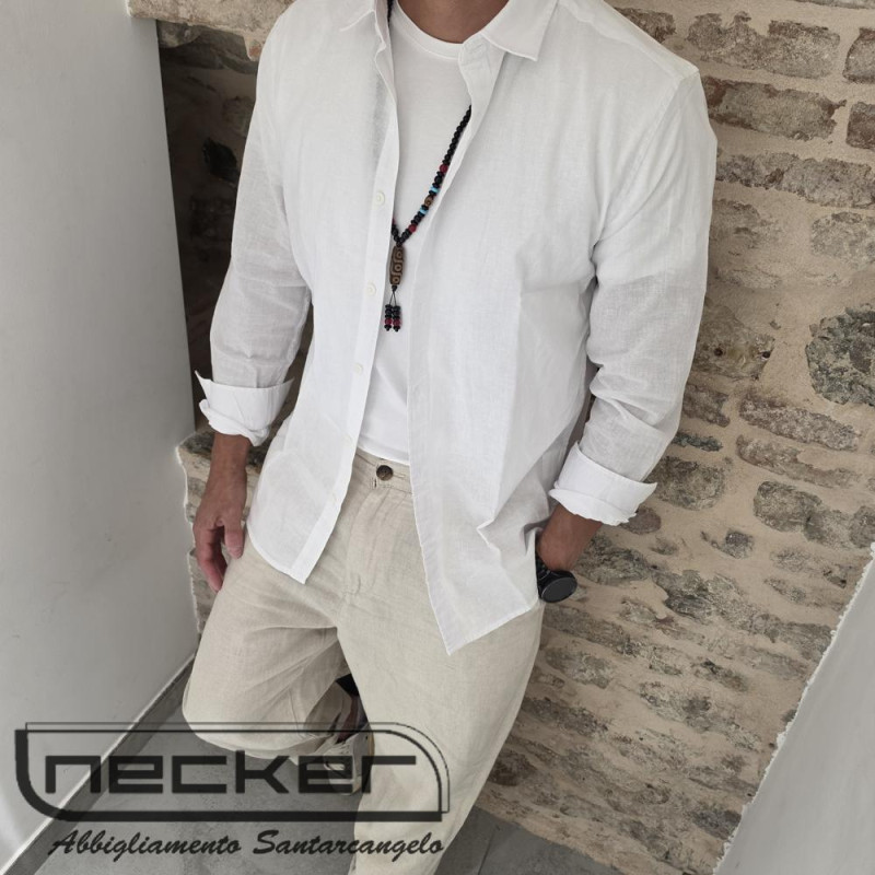 CAMICIA LINO WHITE SOLID 2321