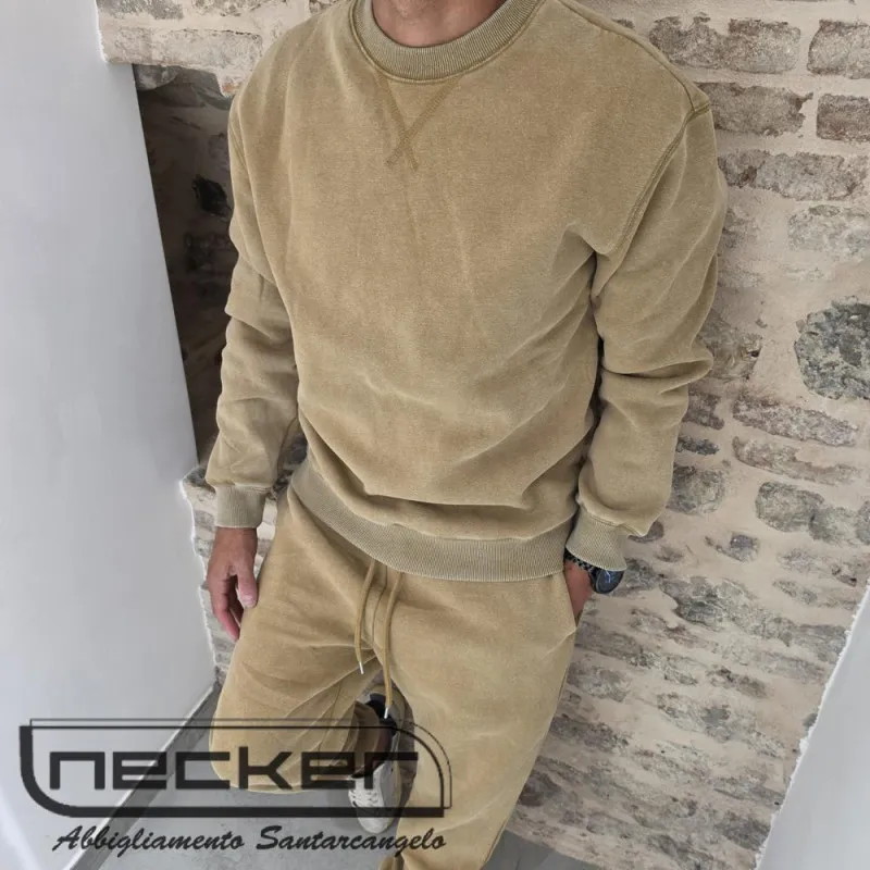FELPA GIROCOLLO STONEWASHED 2618 FANGO