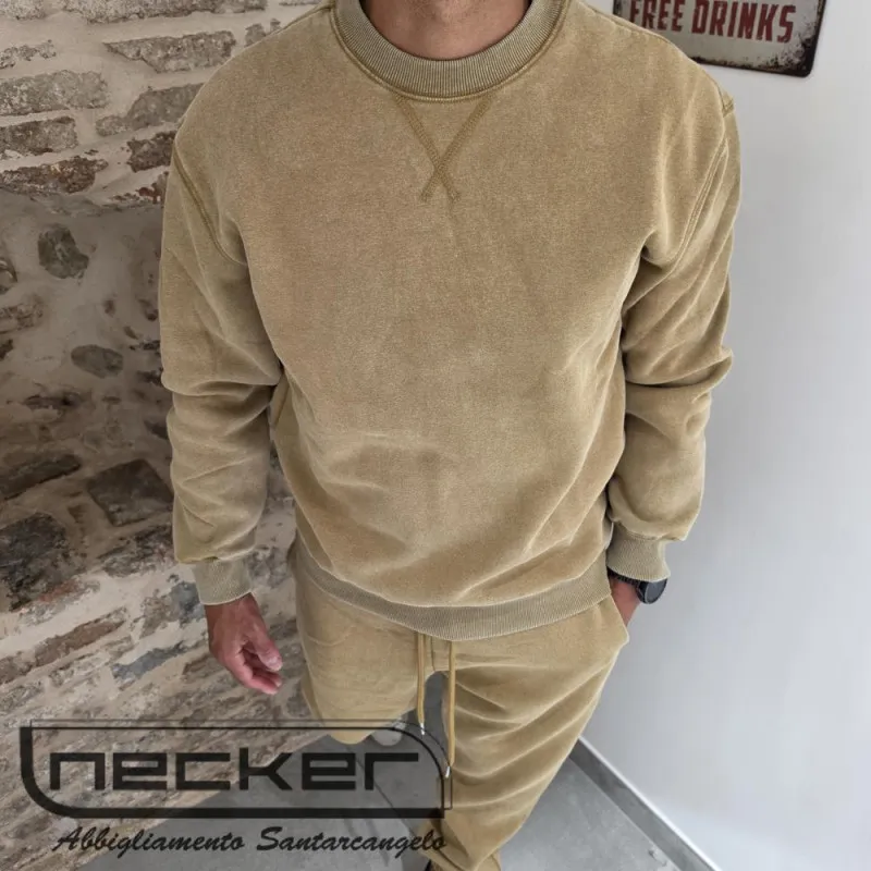FELPA GIROCOLLO STONEWASHED 2618 FANGO