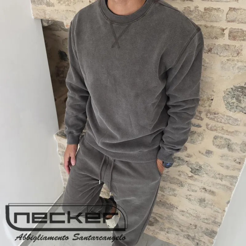 FELPA GIROCOLLO STONEWASHED 2618 CAFFÈ
