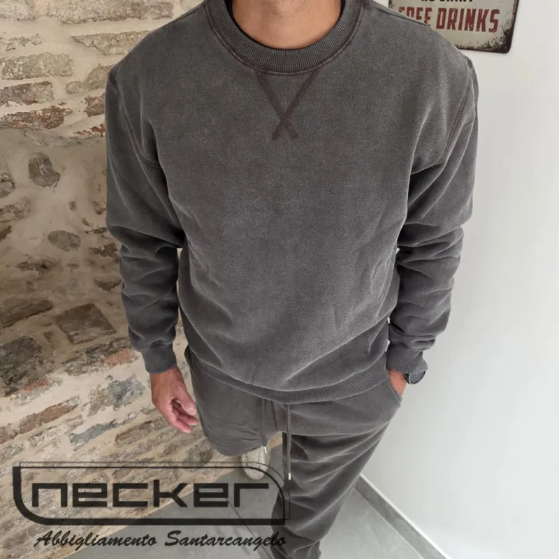 FELPA GIROCOLLO STONEWASHED 2618 CAFFÈ