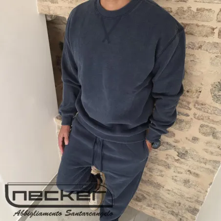 FELPA GIROCOLLO STONEWASHED 2618 BLU