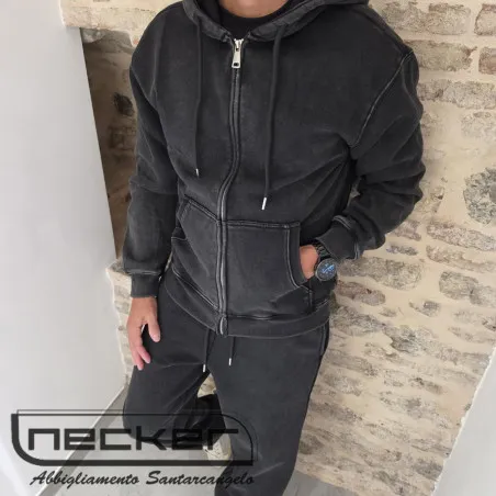 FELPA ZIP STONEWASHED 2616 NERO