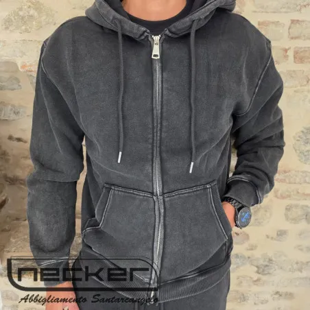 FELPA ZIP STONEWASHED 2616 NERO