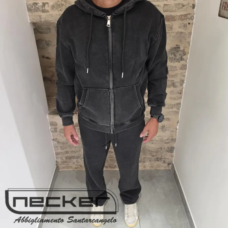 FELPA ZIP STONEWASHED 2616 NERO