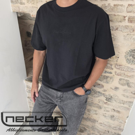 T-SHIRT OVER CROP RICAMATA NERO