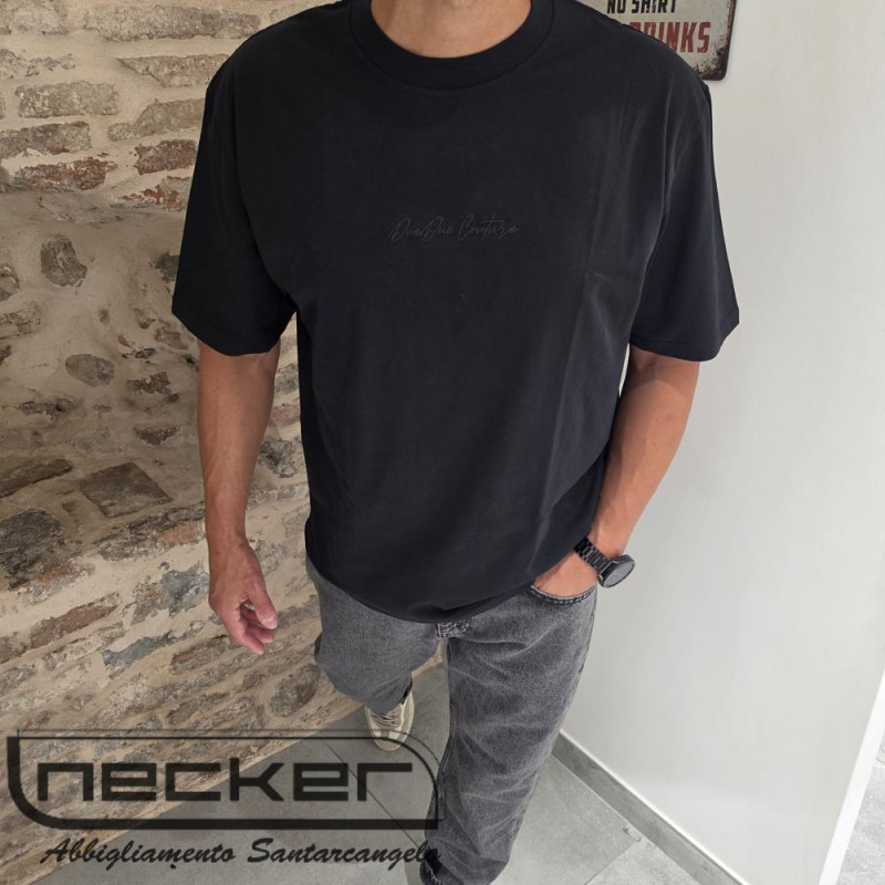 T-SHIRT OVER CROP RICAMATA NERO