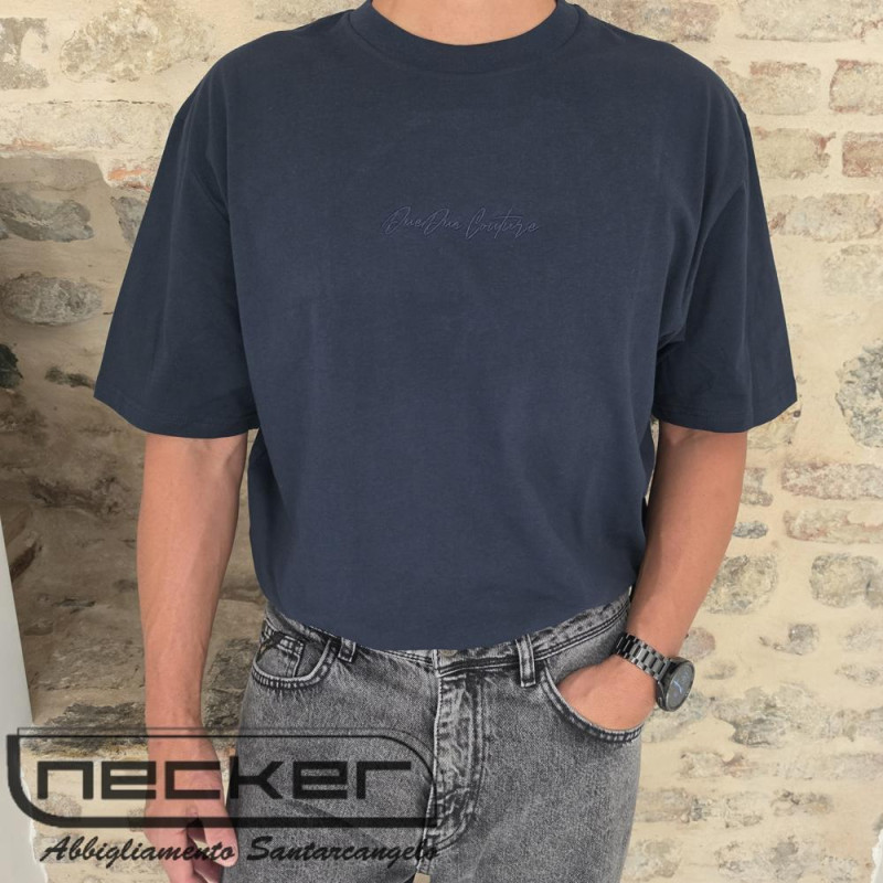 T-SHIRT OVER CROP RICAMATA BLU