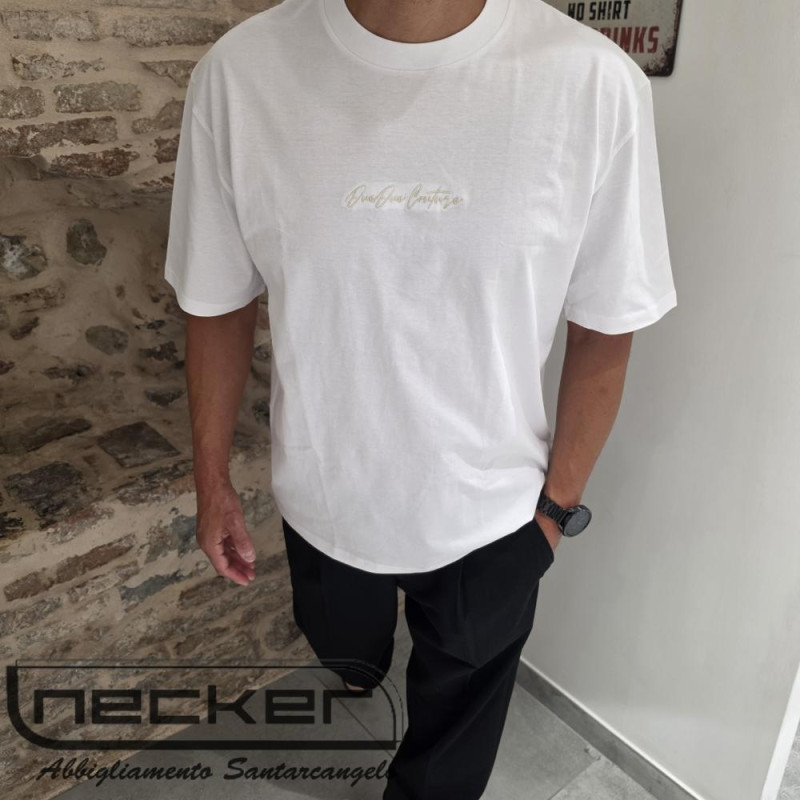 T-SHIRT OVER CROP RICAMATA BIANCO