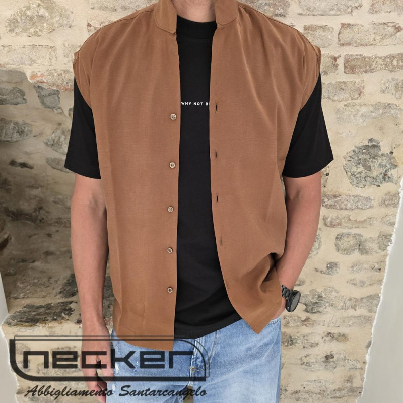 BLUSA SMANICATA S6C63 CIOCCOLATO