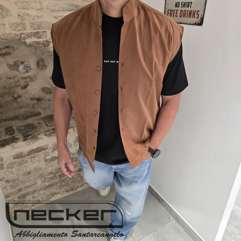 BLUSA SMANICATA S6C63 CIOCCOLATO